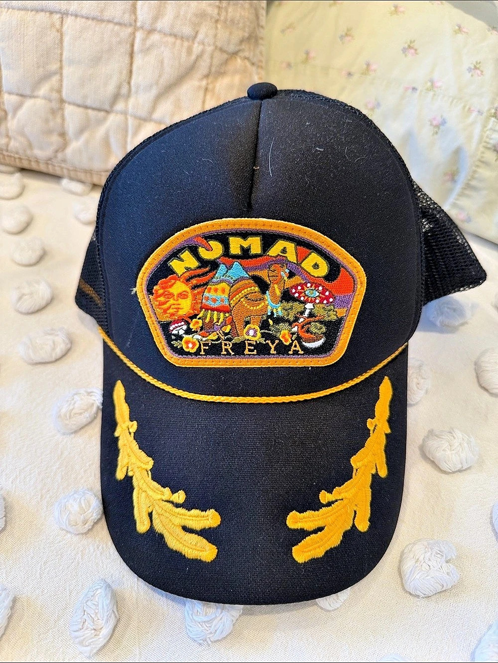 Freya Nomad Trucker Hat Embroidered Black & Yellow Trucker Hat Like New